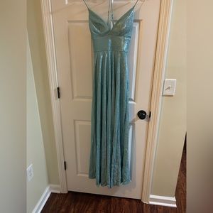 Sea-foam green glitter prom dress